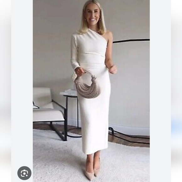 Zara Midi Asymmetrical Dress Ecru New - Picture 2 of 9